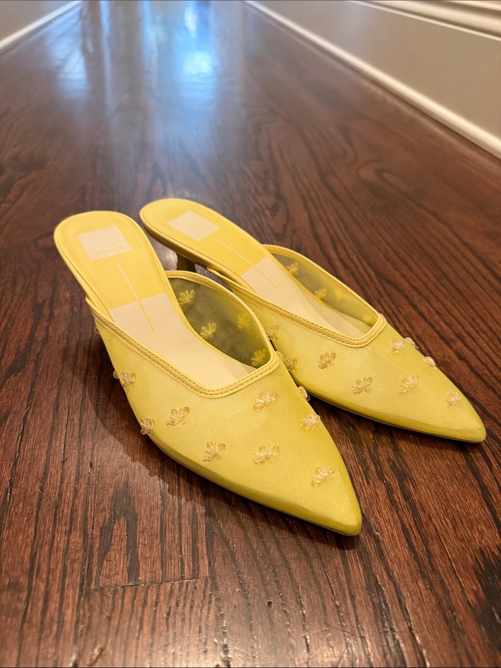 Dolce Vita Yellow Embroidered Pointed-Toe Mules